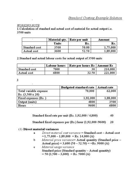 Read Online Standard Costing Examples Solution 