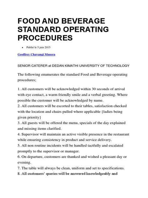 Full Download Standard Operating Procedure Templates Catering 