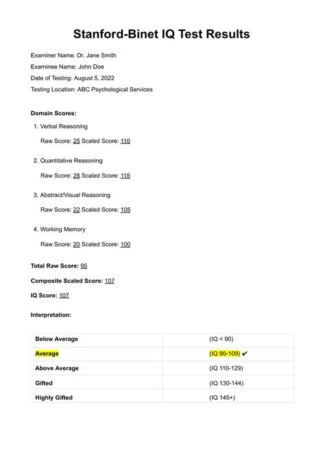 Stanford Binet Test Paper