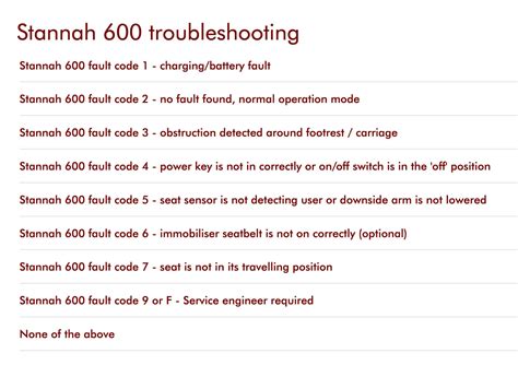 stannah 260 fault codes