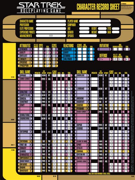 star trek character biography sheet