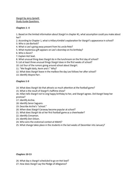 Read Stargirl Study Guide Questions Answers 