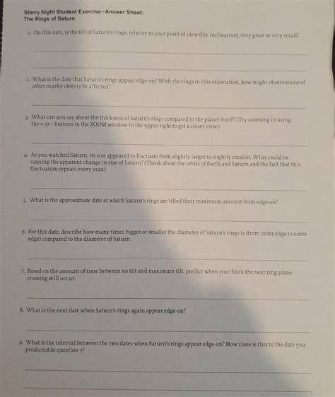 starry night answer key