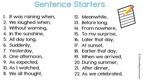 Starter Sentences For Creative Writing Starter Sentences For Writing - Starter Sentences For Writing