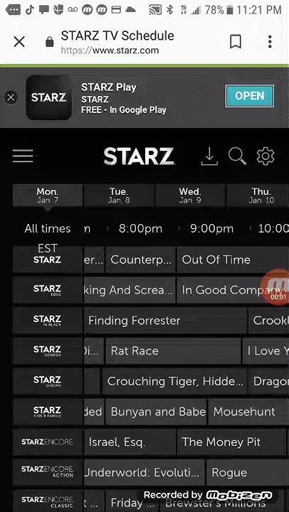 Starz Schedule Today