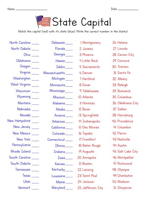State Capital Worksheets Amp Free Printables Education Com Matching States And Capitals Worksheet - Matching States And Capitals Worksheet