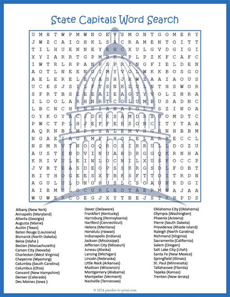 State Capitals Word Search Free Printable Growing Play 50 State Word Search Printable - 50 State Word Search Printable