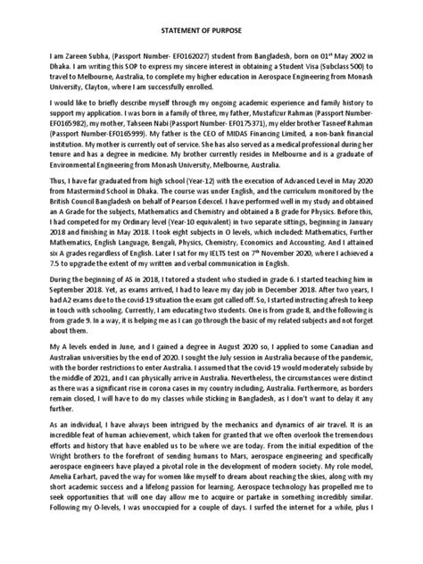Statement Of Purpose Aerospace Engineering