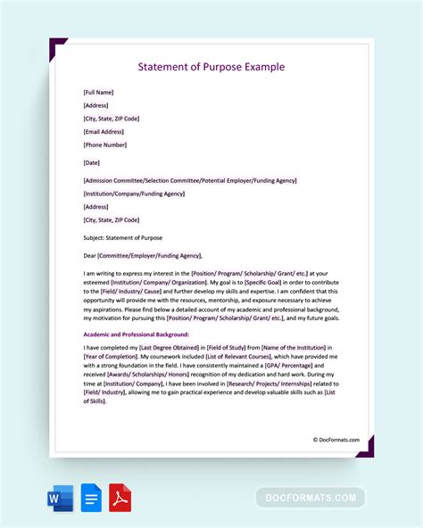 Statement Of Purpose Template Pdf