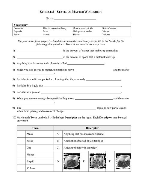 States Of Matter Worksheet Answer Key State Of Matter Worksheet Answers - State Of Matter Worksheet Answers