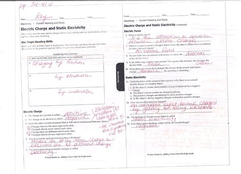 Static Electricity Charge Answer Sheet