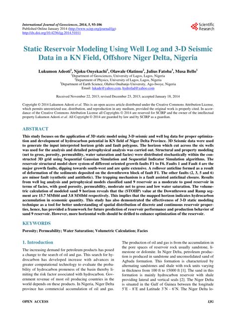 Static Reservoir Modeling Using Well Log And 3 D Seismic