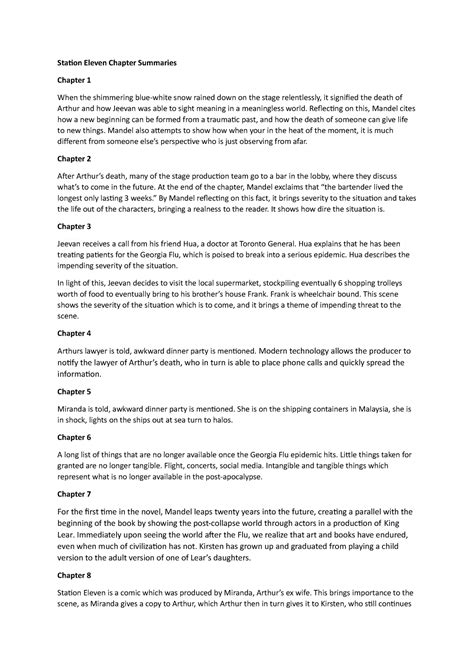 Station Eleven Chapter Summary