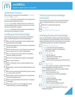Station Observation Checklist