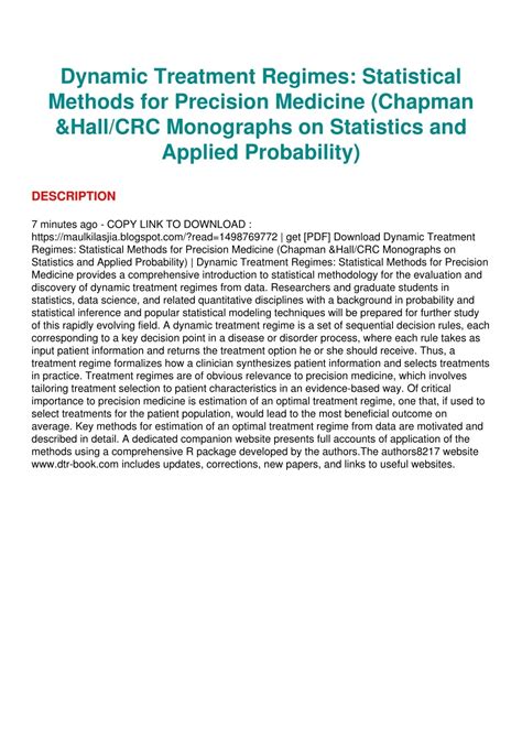 Statistical Methods For Dynamic Treatment Regimes Reinforcement Learning Causal Inference And Personalized Medicine Statistics For Biology And Health