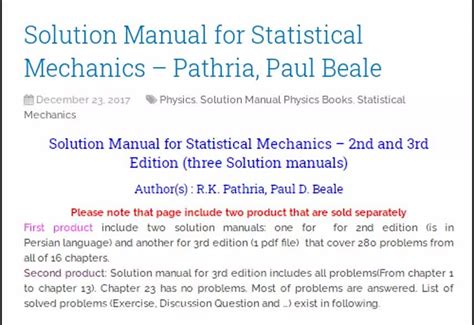 Read Statistical Mechanics Pathria Solutions Manual 