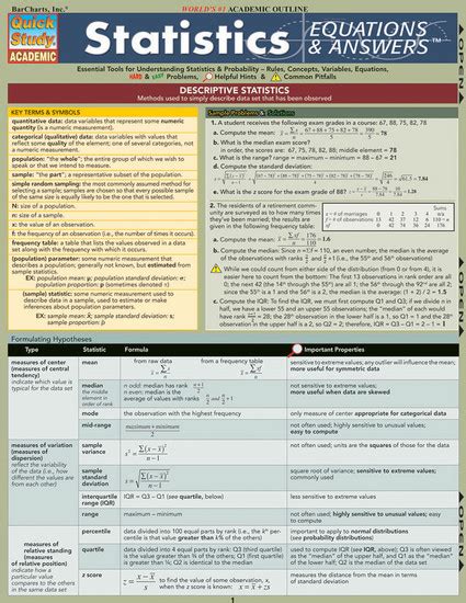Statistics Equations And Answers ( Quickstudy: Academic)