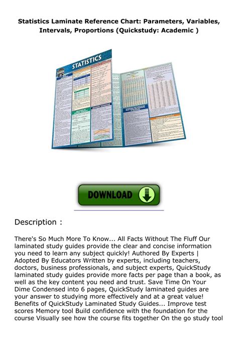 Statistics Laminate Reference Chart: Parameters, Variables, Intervals, Proportions ( Quickstudy: Academic )