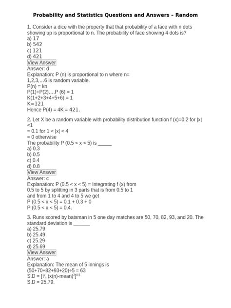 Statistics Questions Probability Question Answers