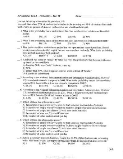 Statistics Test B Probability Part Iv Answer