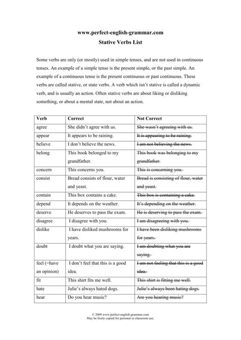 Read Online Stative Verbs List Perfect English Grammar 
