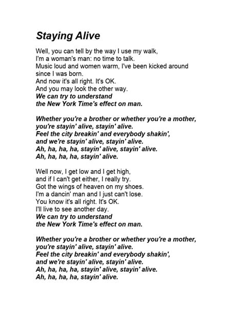 Staying Alive Lyrics
