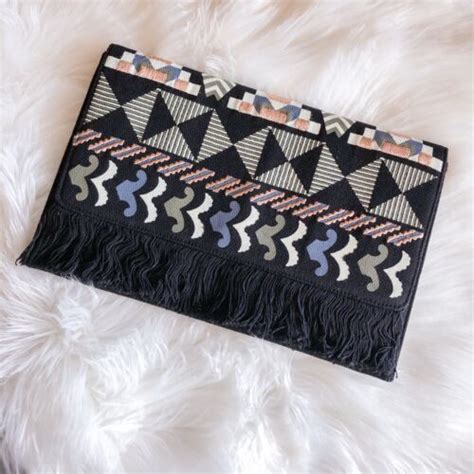 stella and dot Clutch Woven Multi Color With Black Fringe Tassels