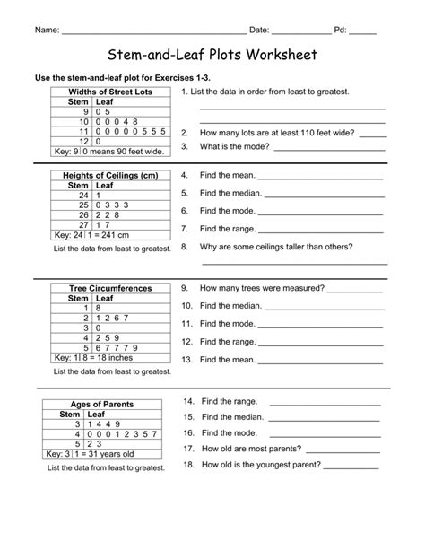Stem And Leaf Plot Worksheet Pdf Mdash Db Stem And Leaf Worksheet With Answers - Stem And Leaf Worksheet With Answers