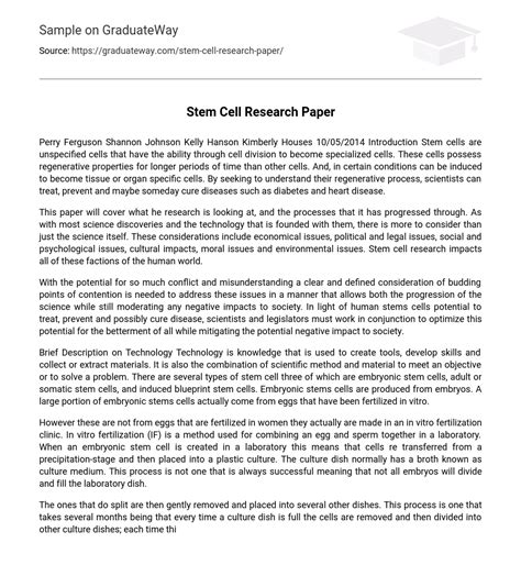 Download Stem Cell Research Paper Example 