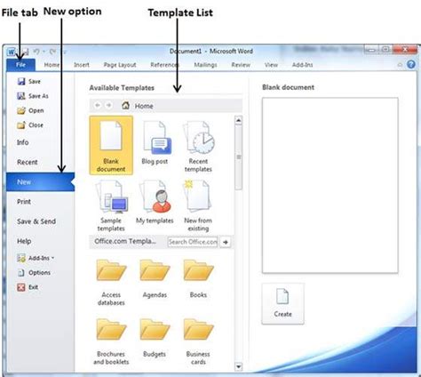steps to create a document in ms word 2010