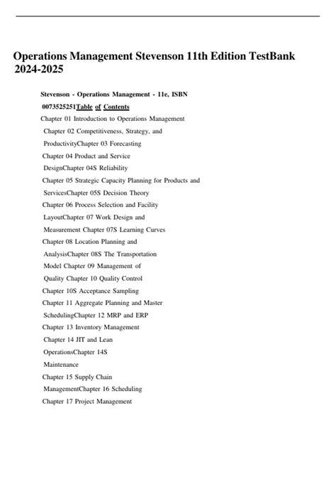 stevenson operations management 11e test bank solutions