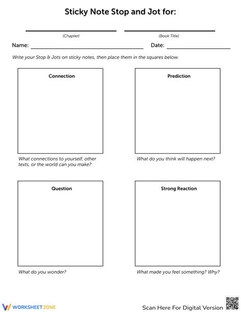 Sticky Note Stop And Jot Worksheet Education Com Stop And Jot Worksheet - Stop And Jot Worksheet