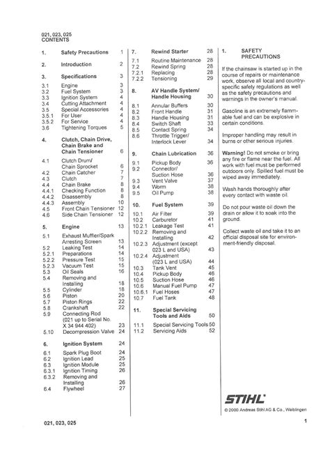 Stihl 021 Workshop Manual