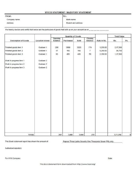 Stock Statement For Bank