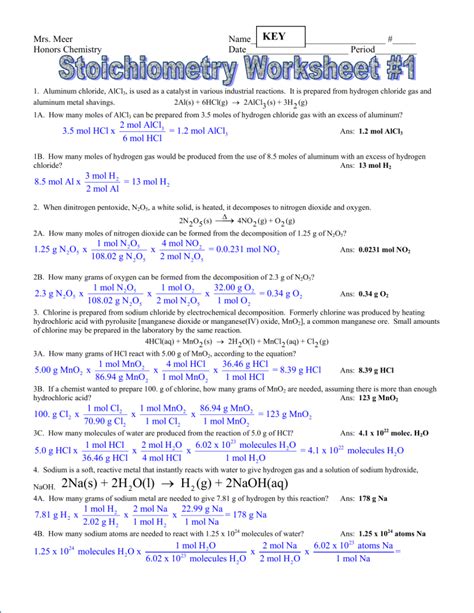 Stoichiometry 1 Worksheet And Key 2 Kclo 3 Chemistry Stoichiometry Worksheet 1 - Chemistry Stoichiometry Worksheet 1