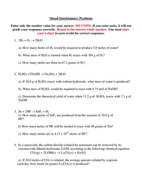Stoichiometry Mixed Problems Answers