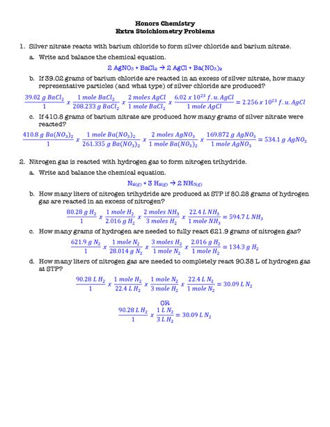 Stoichiometry Problems And Answers