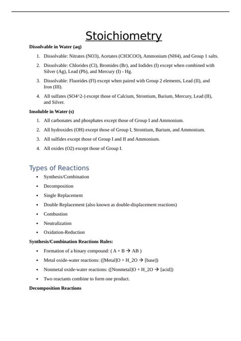 Stoichiometry Study Guide Answer Key