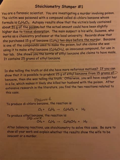 Stoichiometry Stumper 1 Answer Forensic