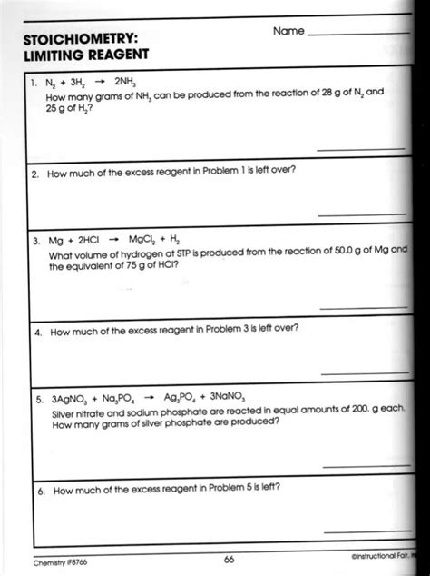 Download Stoichiometry Limiting Reagent Worksheet Answers Instructional Fair 