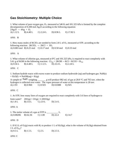 Download Stoichiometry Multiple Choice Questions And Answers 