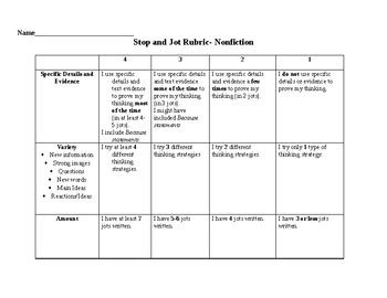 Stop And Jot Rubric Teaching Resources Tpt Stop And Jot Worksheet - Stop And Jot Worksheet