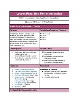 Stop Motion Lesson Plan For High School Study Stop Motion Animation Worksheet - Stop Motion Animation Worksheet