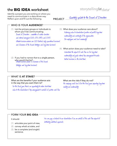 Storytelling With Data Big Idea Worksheet - Big Idea Worksheet