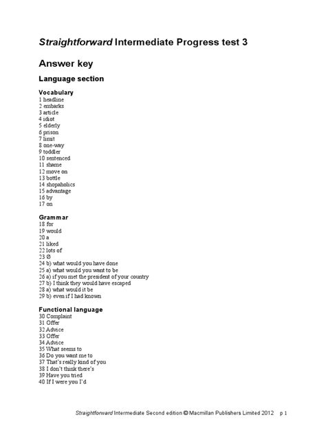 Straightforward Intermediate Answer Key