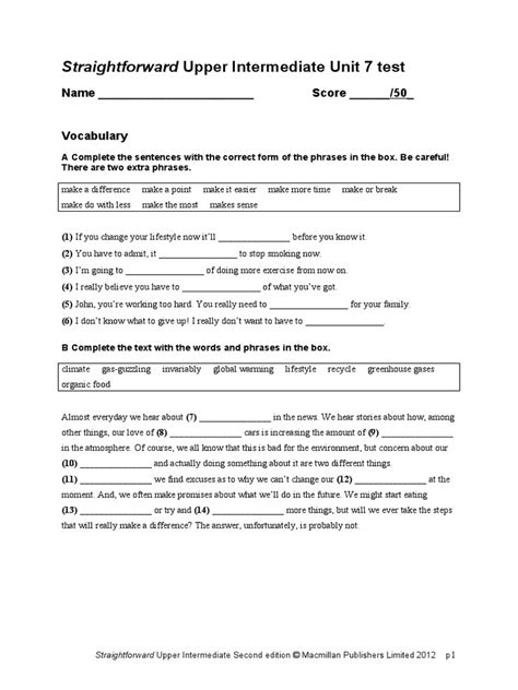 Straightforward Upper Intermediate Test Unit 1