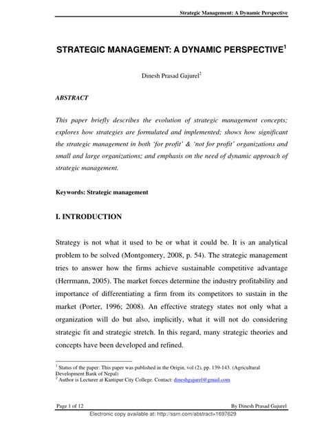 Strategic Management A Dynamic Perspective