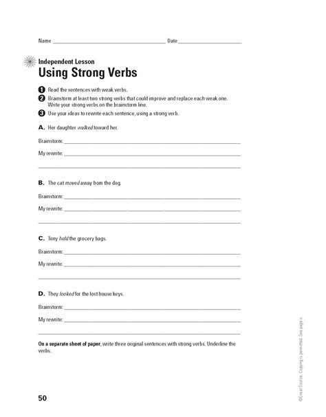 Strong Verbs Worksheet Teaching Resources Teachers Pay Teachers Strong Verb Worksheet - Strong Verb Worksheet
