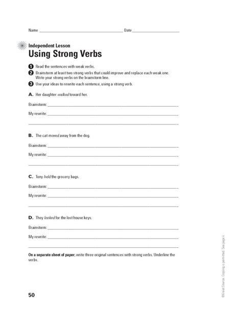 Strong Verbs Worksheet Teaching Resources Tpt Strong Verb Worksheet - Strong Verb Worksheet