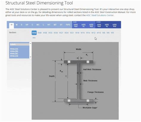Structural Steel Dimensioning Tool